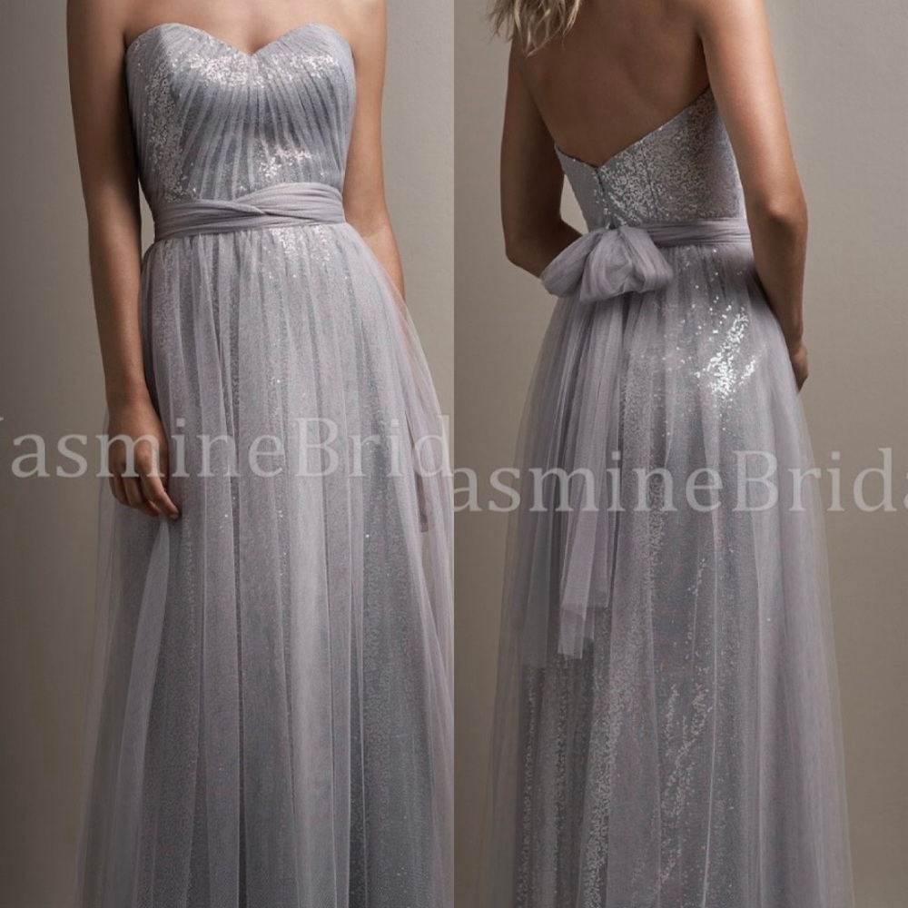 L194007 Long Sweetheart Strapless Soft Tulle & Sequin Dress